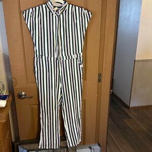 Striped Kids Jumpsuit - Green and White